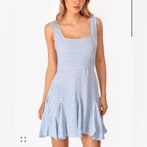 Doen Light Blue Floral Square-Neck Mini Dress